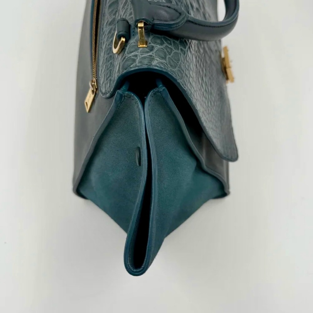 💎RARE GEM💎 Genuine CELINE Croc Embossed Trapèze Bag - RARE TEAL COLOR‼️ - Picture 5 of 15